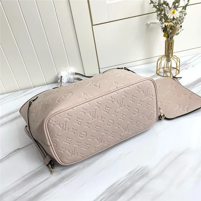 Louis Vuitton Neverfull بيج بني مونوغرام مطبوع جلد مقابض متداولة حقيبة تسوق 4