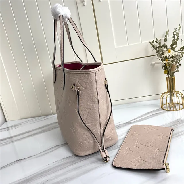 Louis Vuitton Neverfull بيج بني مونوغرام مطبوع جلد مقابض متداولة حقيبة تسوق 5