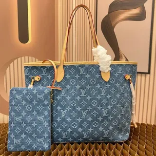 Louis Vuitton Neverfull MM Denim Monogram Canvas Tote Bag
