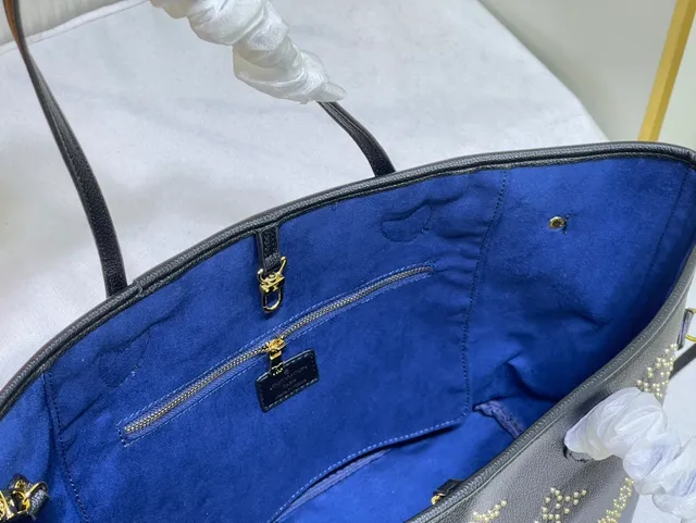 Louis Vuitton Neverfull Studded Dark Gray Leather Tote Bag 4