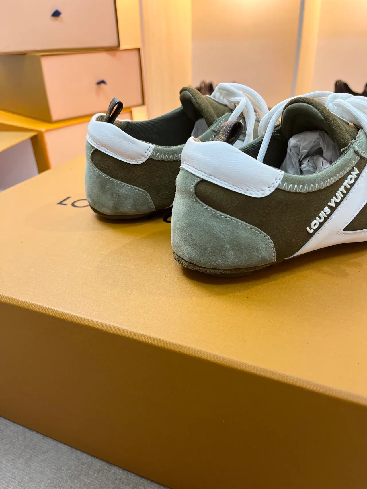 Louis Vuitton Olive Green and White Suede Lifestyle Sneakers 2