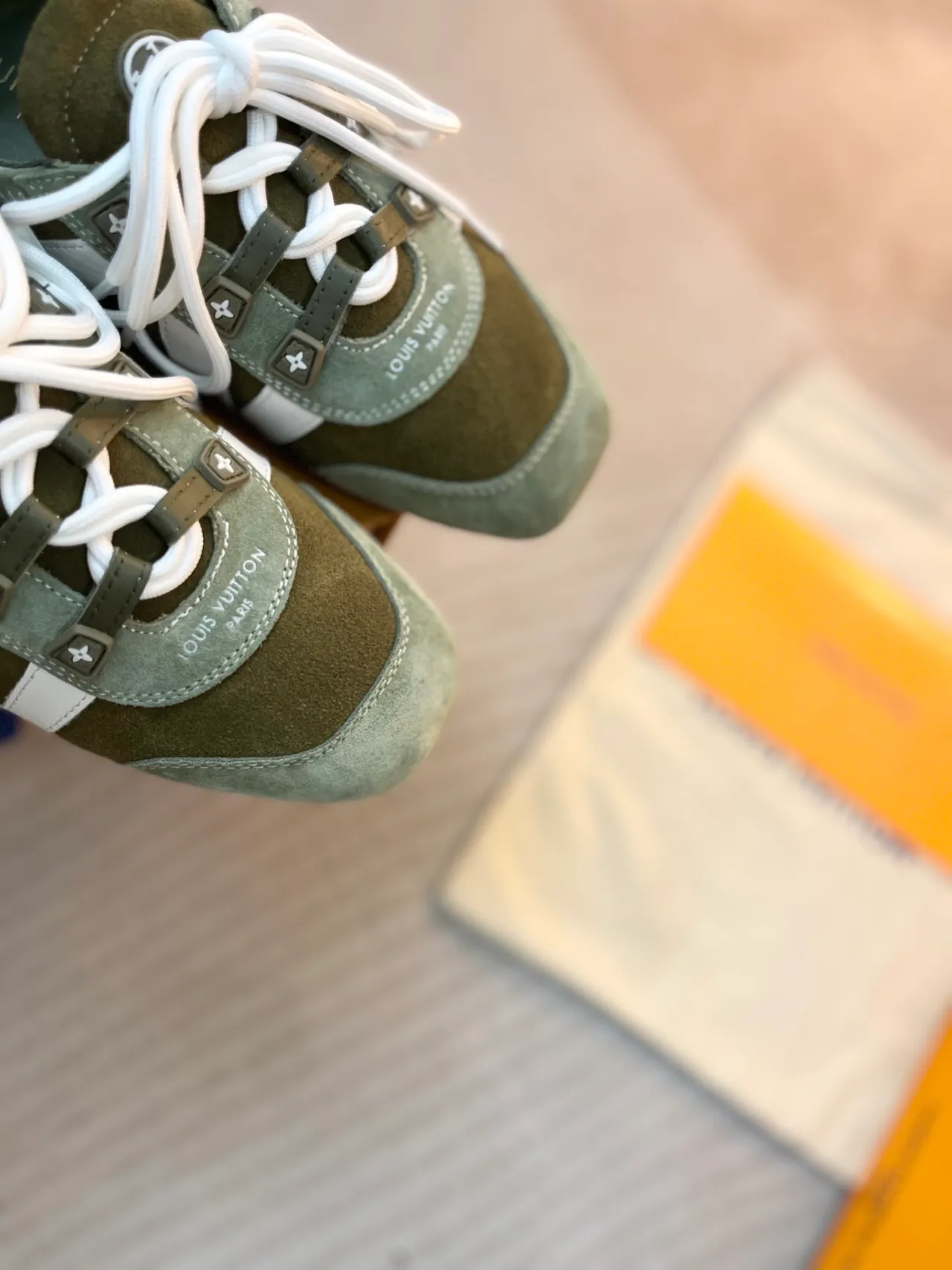 Louis Vuitton Olive Green and White Suede Lifestyle Sneakers 3