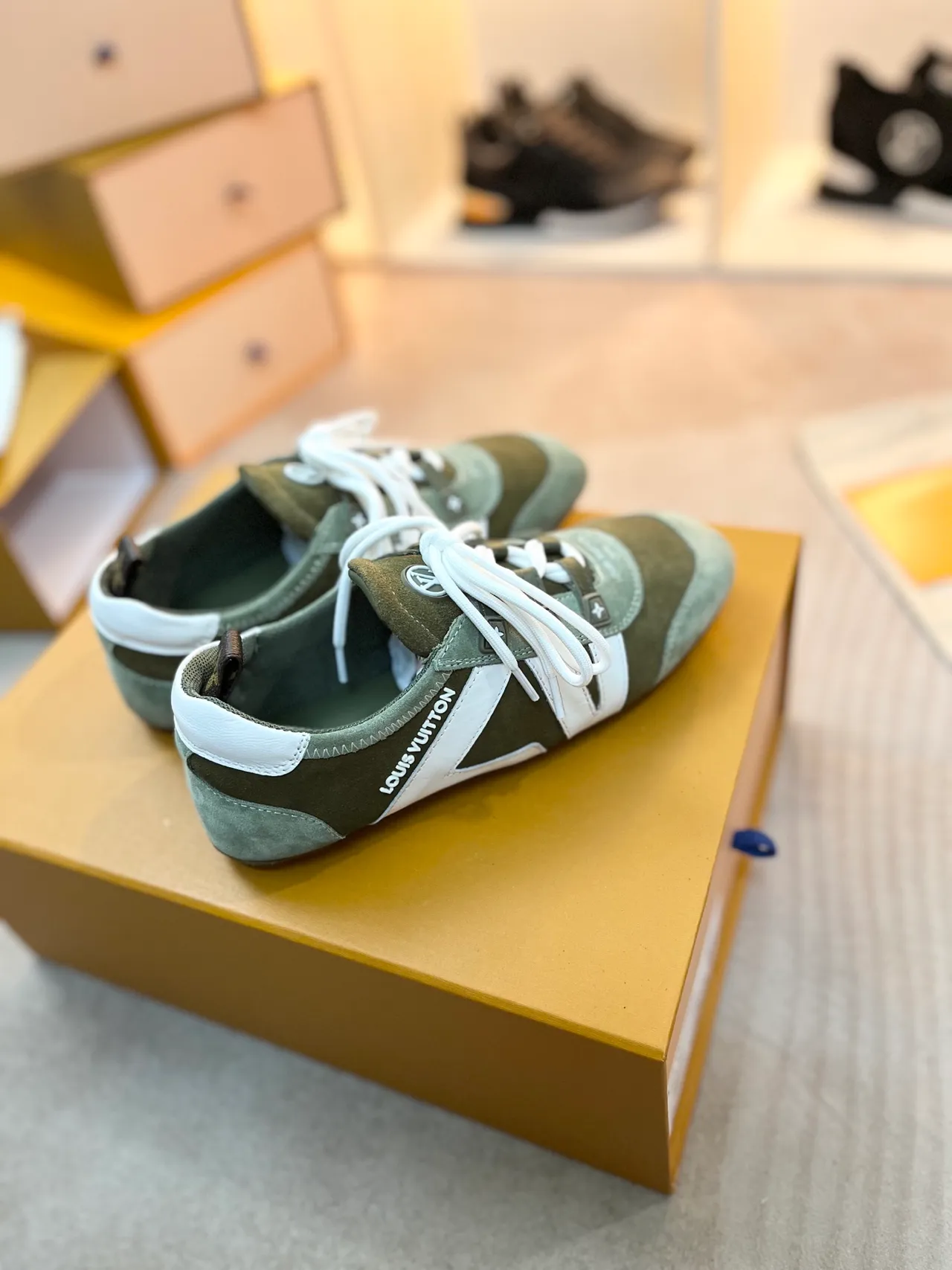 Louis Vuitton Olive Green and White Suede Lifestyle Sneakers 4
