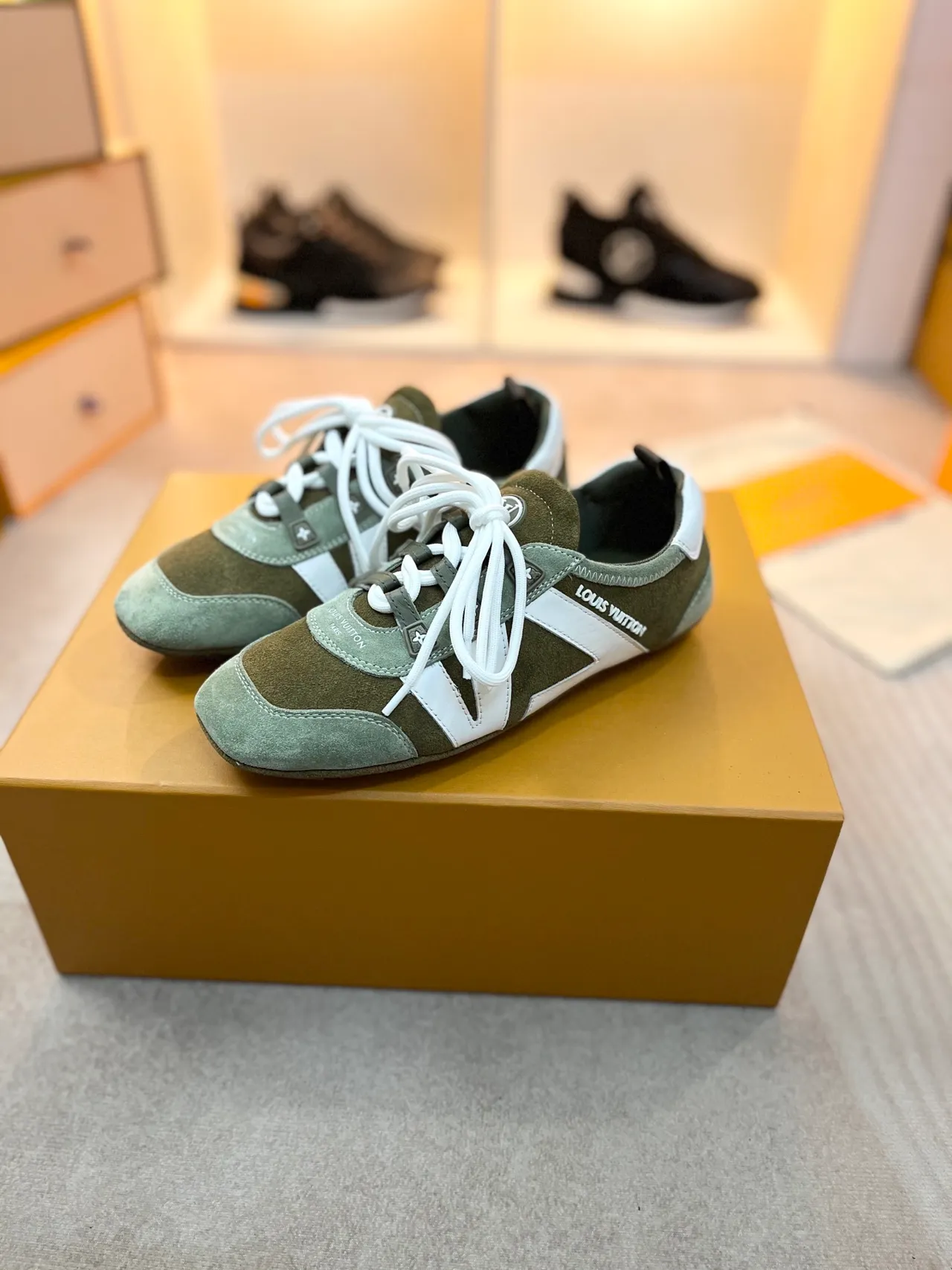 Louis Vuitton Olive Green and White Suede Lifestyle Sneakers 5
