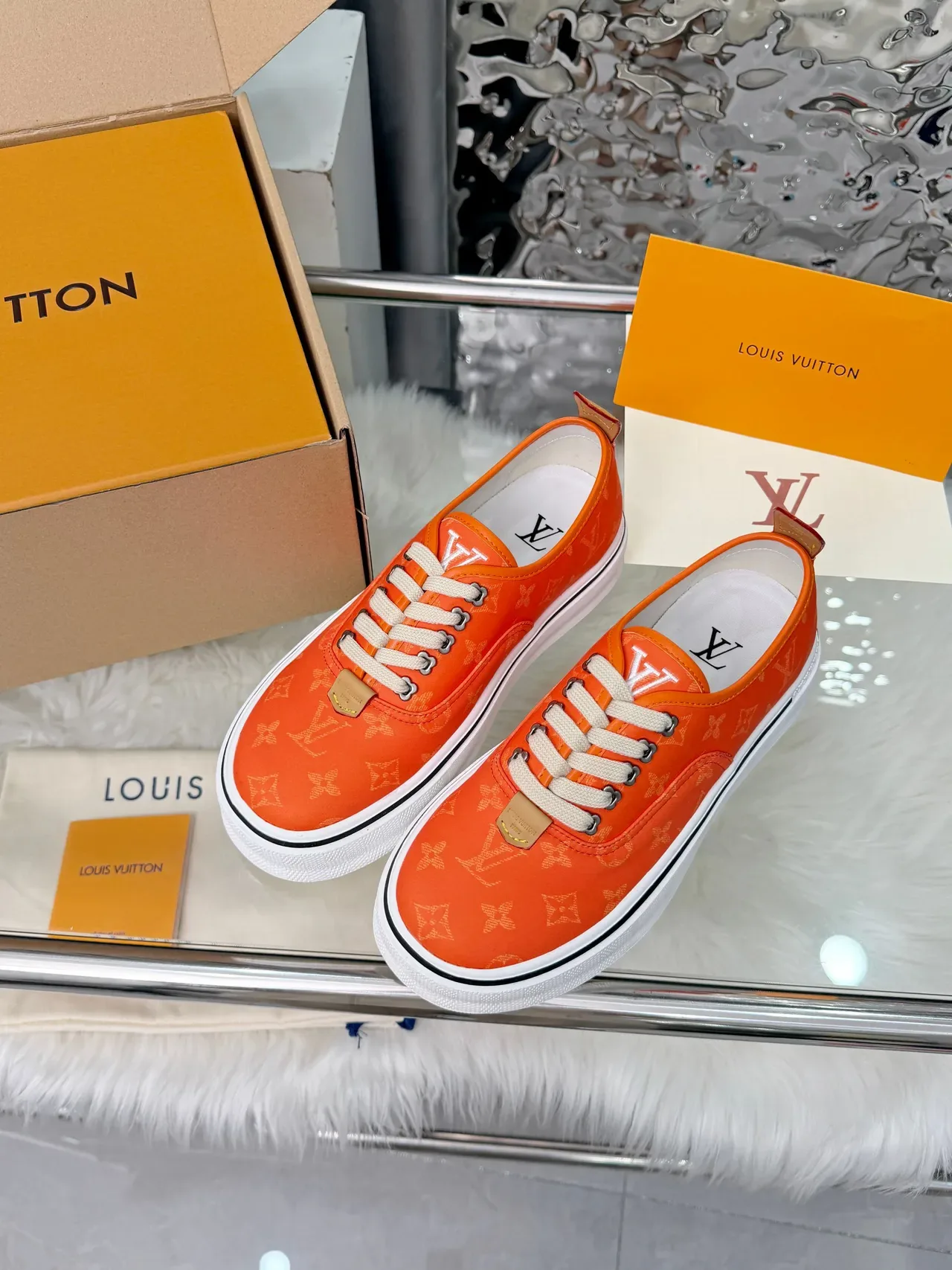 Louis Vuitton Orange White Monogram Canvas Platform Sole Lifestyle Sneakers 5