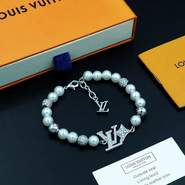 Louis Vuitton Pearl and Pavé LV Monogram Crown Bracelet 7