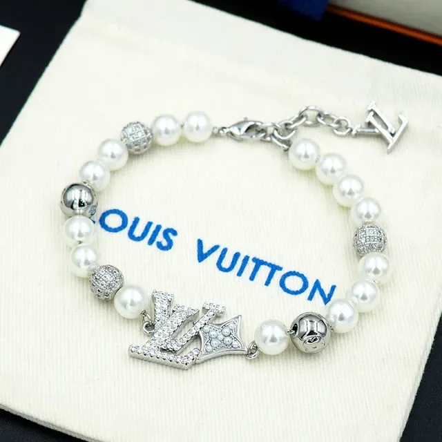 Louis Vuitton Pearl and Pavé LV Monogram Crown Bracelet 10