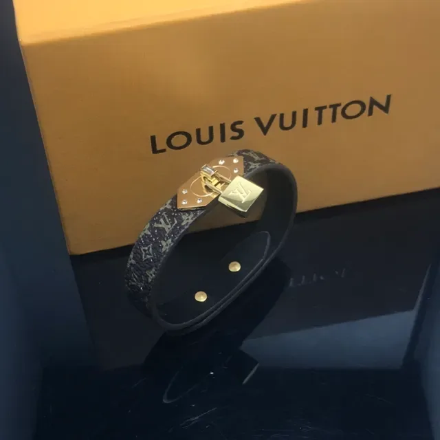 Louis Vuitton Petite Malle Brown Gold Monogram Canvas Lock Clasp Bracelet 2
