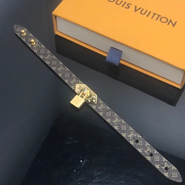 Louis Vuitton Petite Malle Brown Gold Monogram Canvas Lock Clasp Bracelet 3