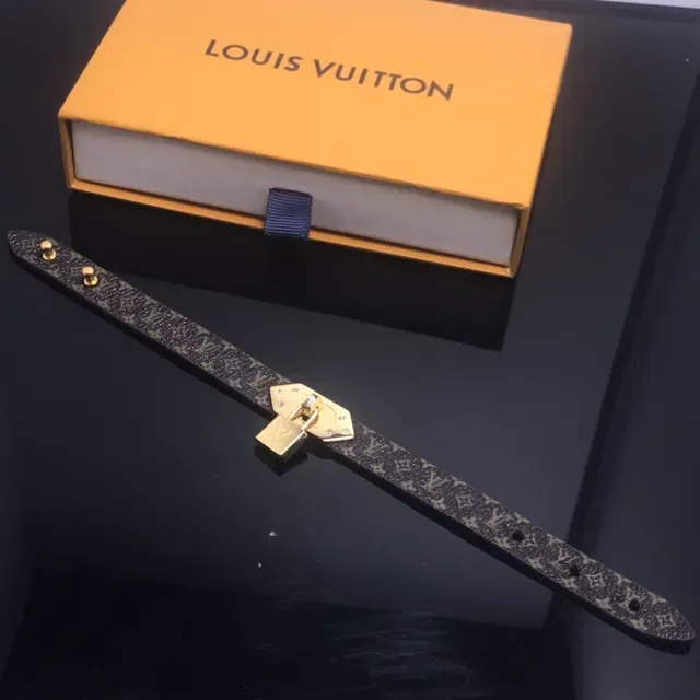 Louis Vuitton Petite Malle Brown Gold Monogram Canvas Lock Clasp Bracelet 4