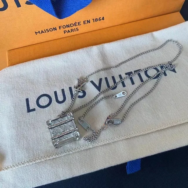 Louis Vuitton Petite Malle Trunk Pendant Silver-Tone Necklace 3
