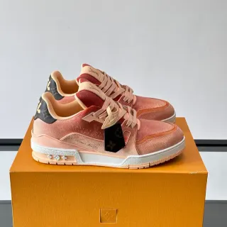Louis Vuitton Pink Beige Low-Top Layered Leather-Suede Upper Lifestyle Sneakers