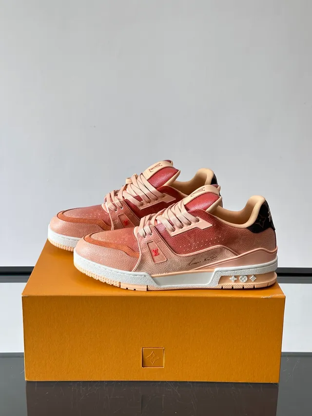 Louis Vuitton Pink Beige Low-Top Layered Leather-Suede Upper Lifestyle Sneakers 2