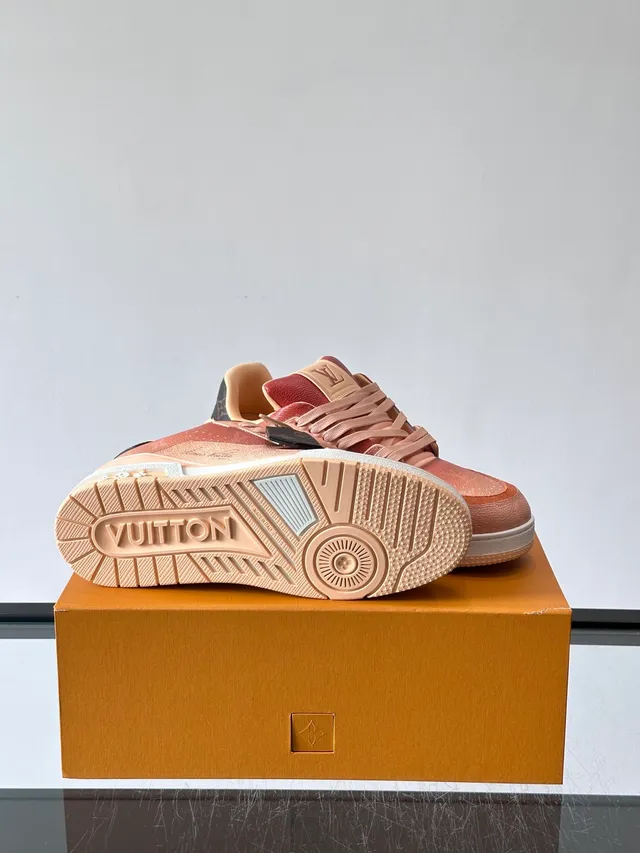 Louis Vuitton Pink Beige Low-Top Layered Leather-Suede Upper Lifestyle Sneakers 3