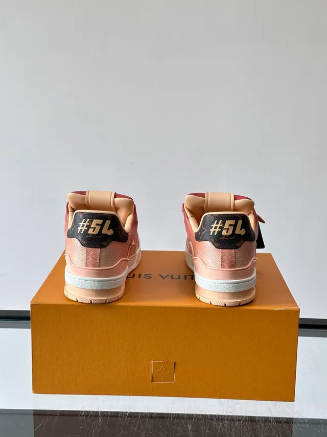 Louis Vuitton Pink Beige Low-Top Layered Leather-Suede Upper Lifestyle Sneakers 4