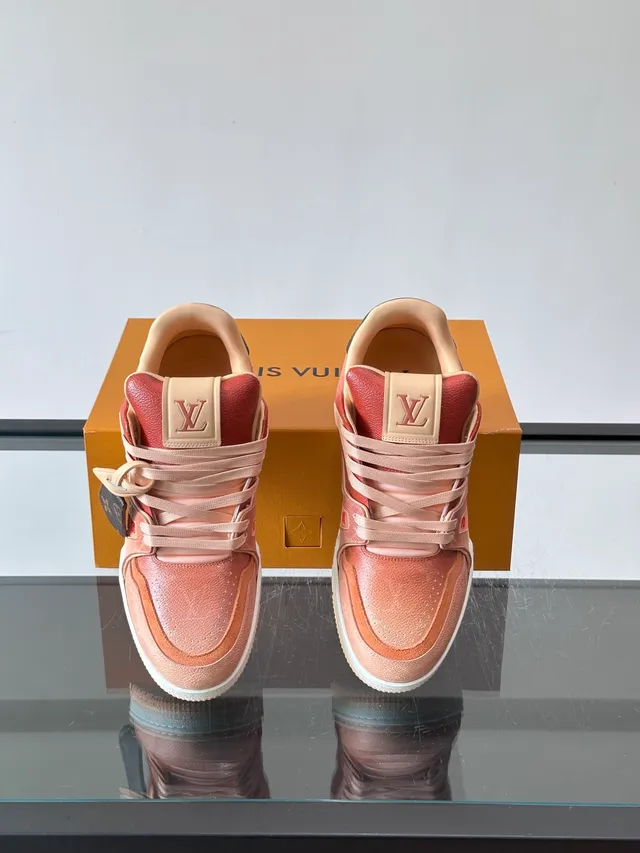 Louis Vuitton Pink Beige Low-Top Layered Leather-Suede Upper Lifestyle Sneakers 5