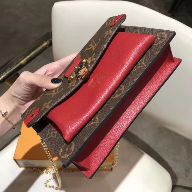 Louis Vuitton Pochette Metis Marron Rouge Monogramme Toile Cuir Contraste Chaîne Sac 12