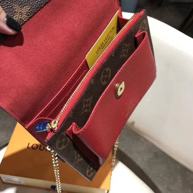 Louis Vuitton Pochette Metis Marron Rouge Monogramme Toile Cuir Contraste Chaîne Sac 14