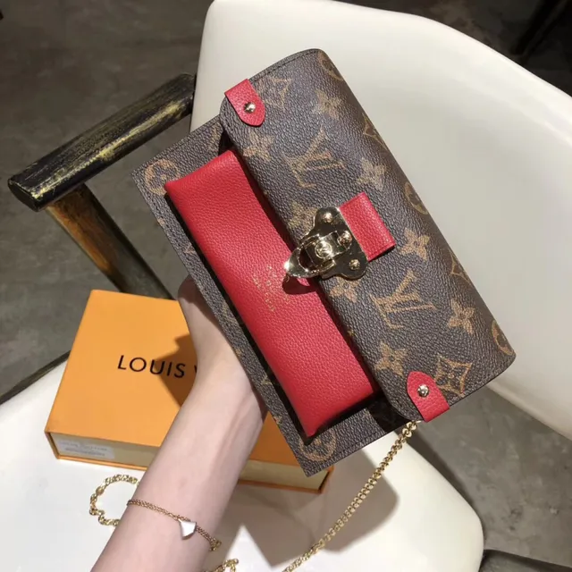Louis Vuitton Pochette Metis Marron Rouge Monogramme Toile Cuir Contraste Chaîne Sac 15