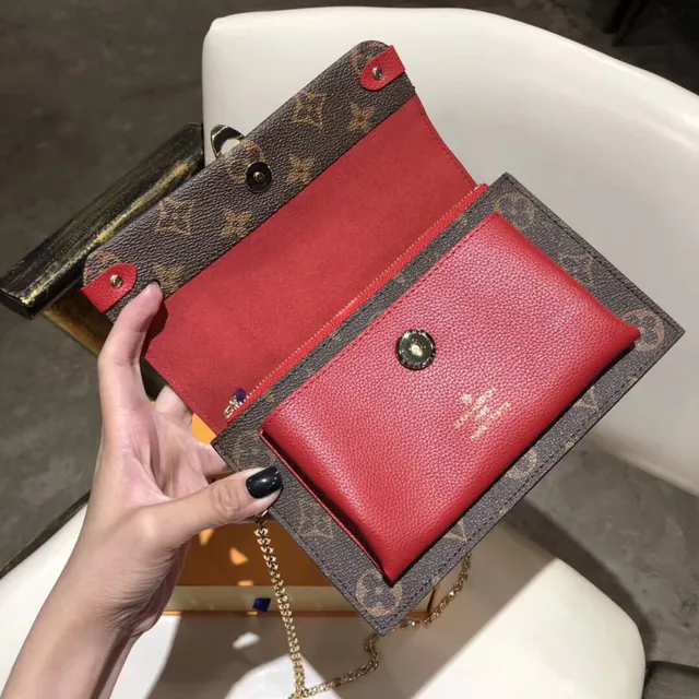 Louis Vuitton Pochette Metis Marron Rouge Monogramme Toile Cuir Contraste Chaîne Sac 16