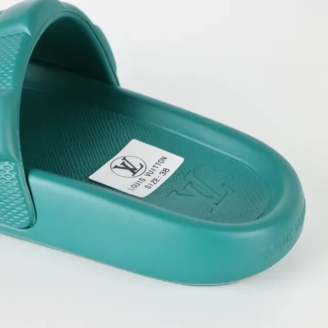 Louis Vuitton Pool Slide Teal Quilted Strap Slipper 4