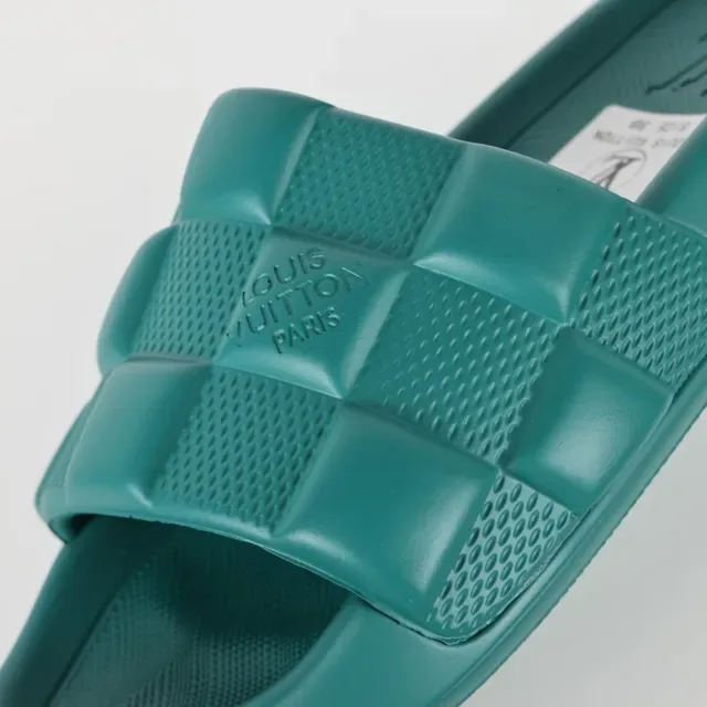 Louis Vuitton Pool Slide Teal Quilted Strap Slipper 6