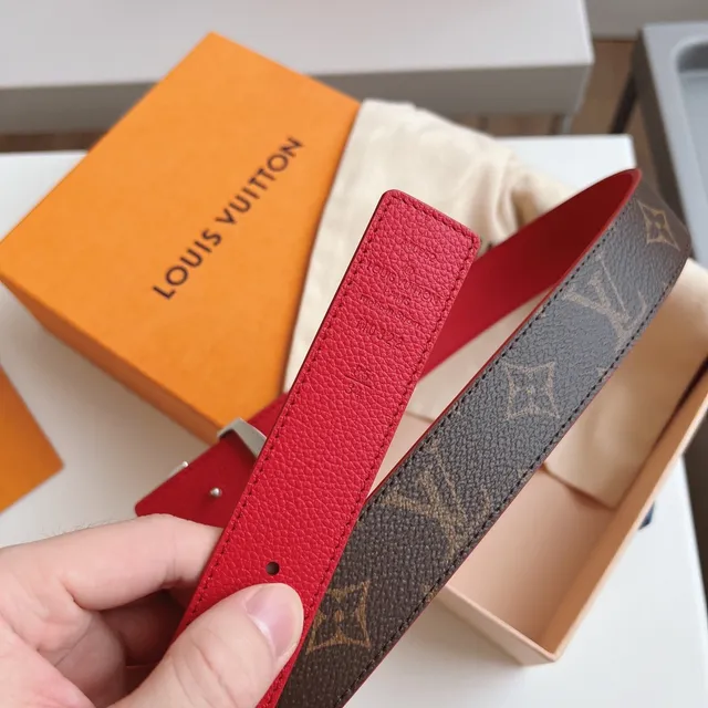 Louis Vuitton Red Brown Monogram Canvas Grained Leather Belt 2