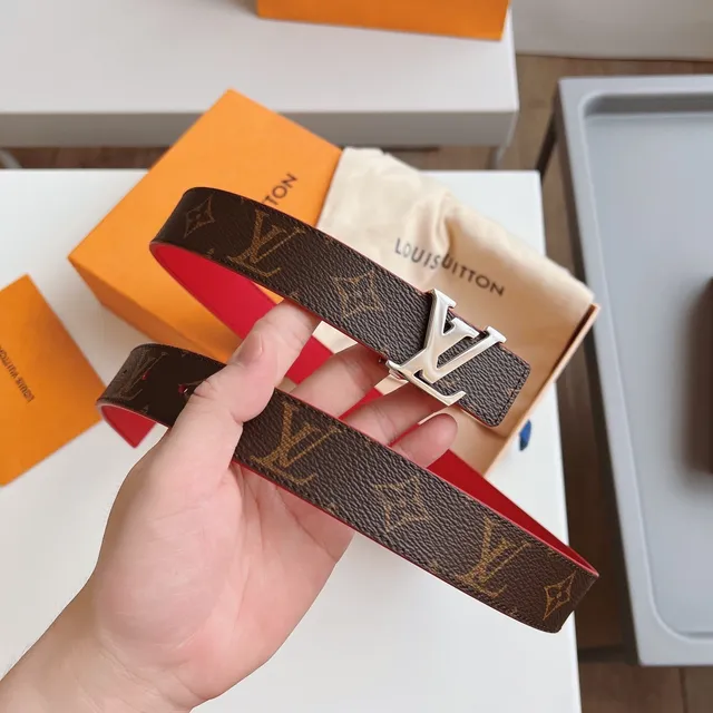 Louis Vuitton Red Brown Monogram Canvas Grained Leather Belt 3