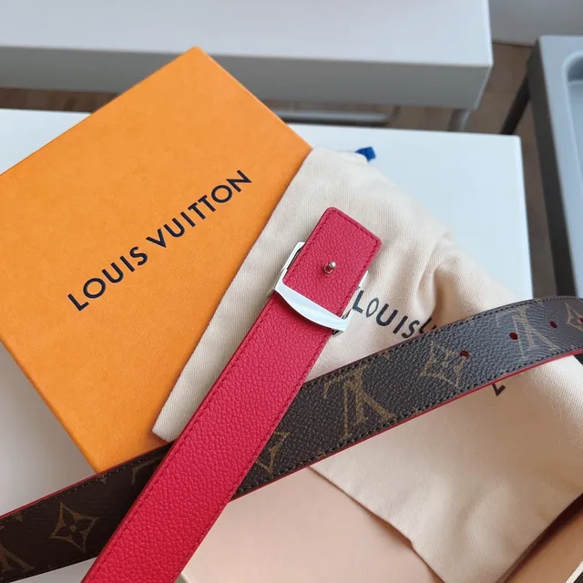 Louis Vuitton Red Brown Monogram Canvas Grained Leather Belt 4