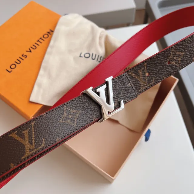 Louis Vuitton Red Brown Monogram Canvas Grained Leather Belt 6