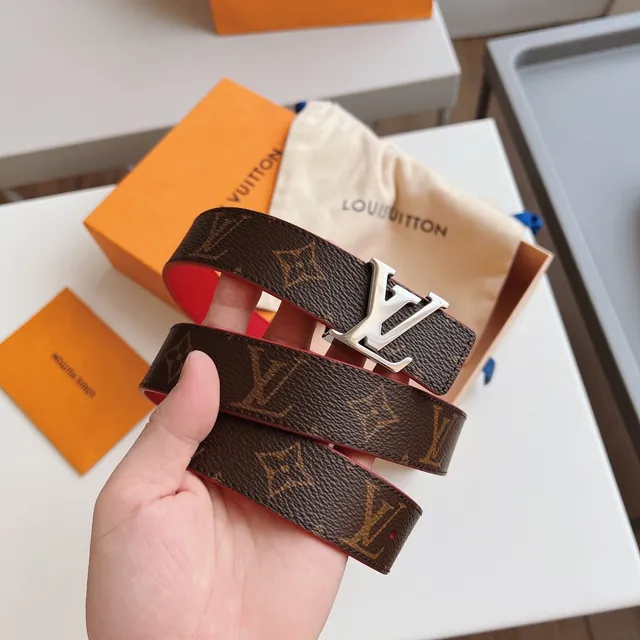 Louis Vuitton Red Brown Monogram Canvas Grained Leather Belt 8