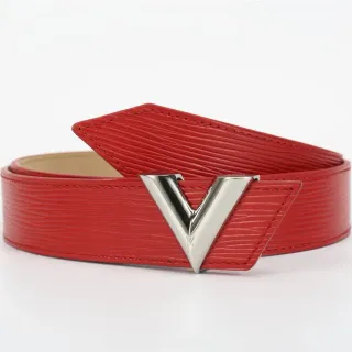 Louis Vuitton লাল রূপালী টেক্সচার্ড পলিশড V-শেপড বাকেল লেদার বেল্ট