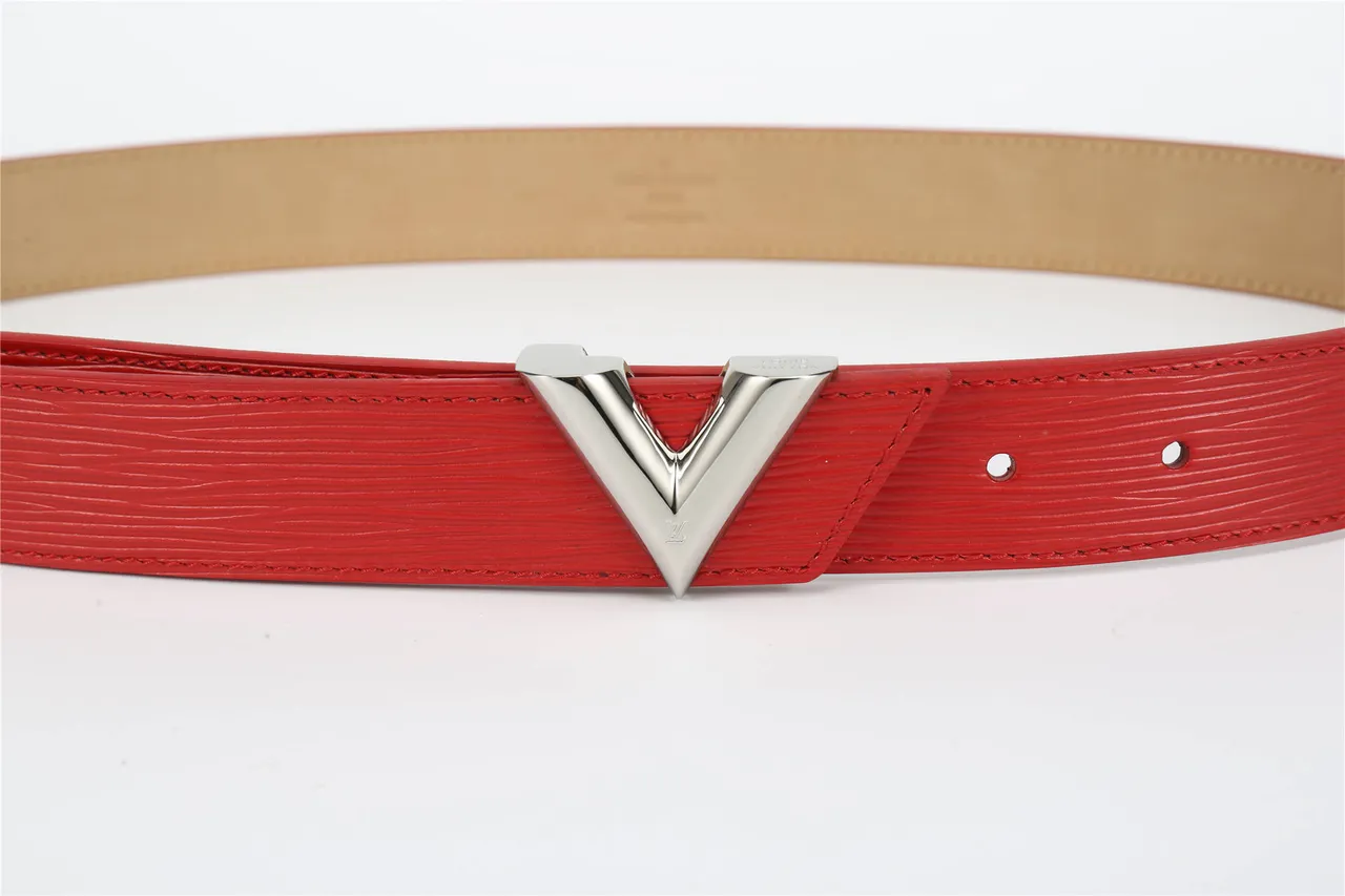 Louis Vuitton লাল রূপালী টেক্সচার্ড পলিশড V-শেপড বাকেল লেদার বেল্ট 7