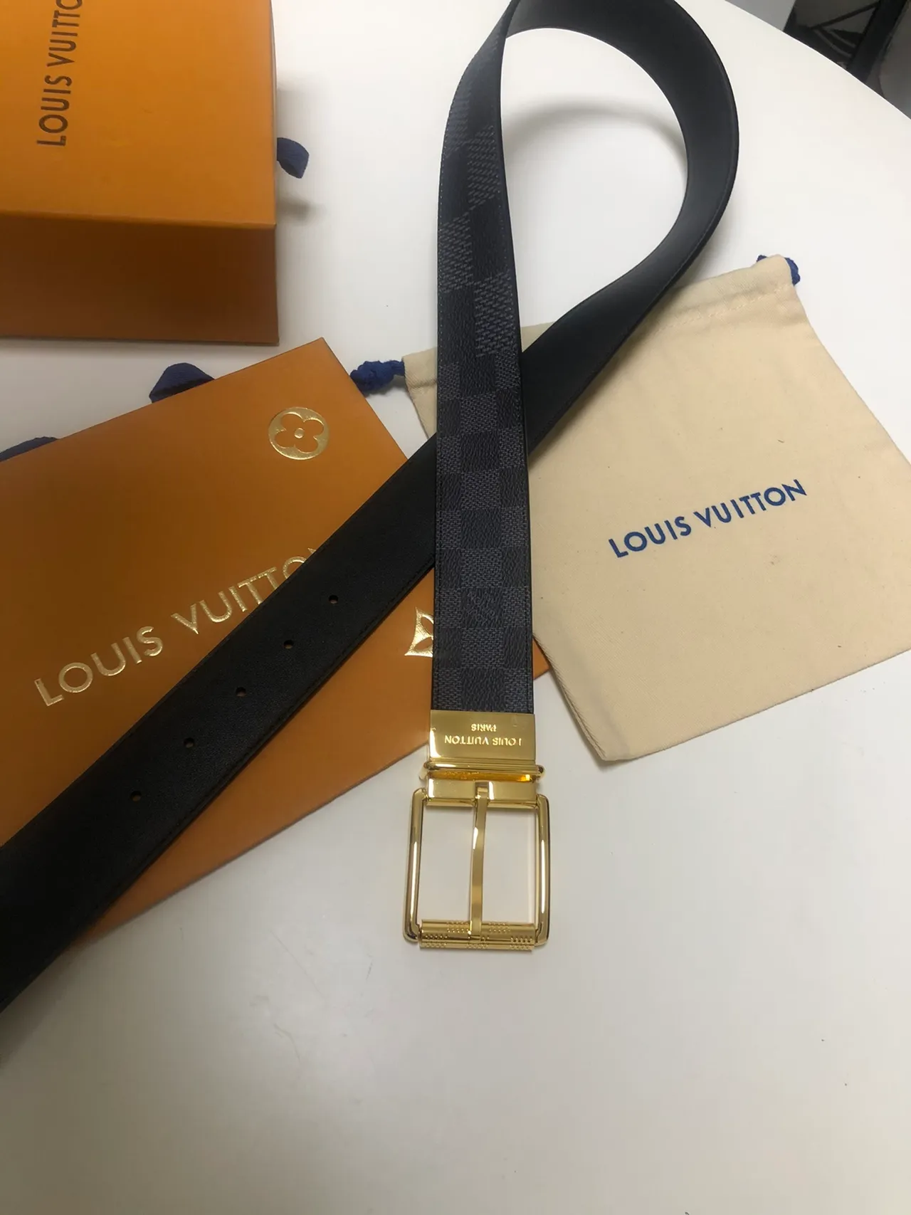 Louis Vuitton Reversible Belt Black Gold Damier Graphite Leather Belt 3