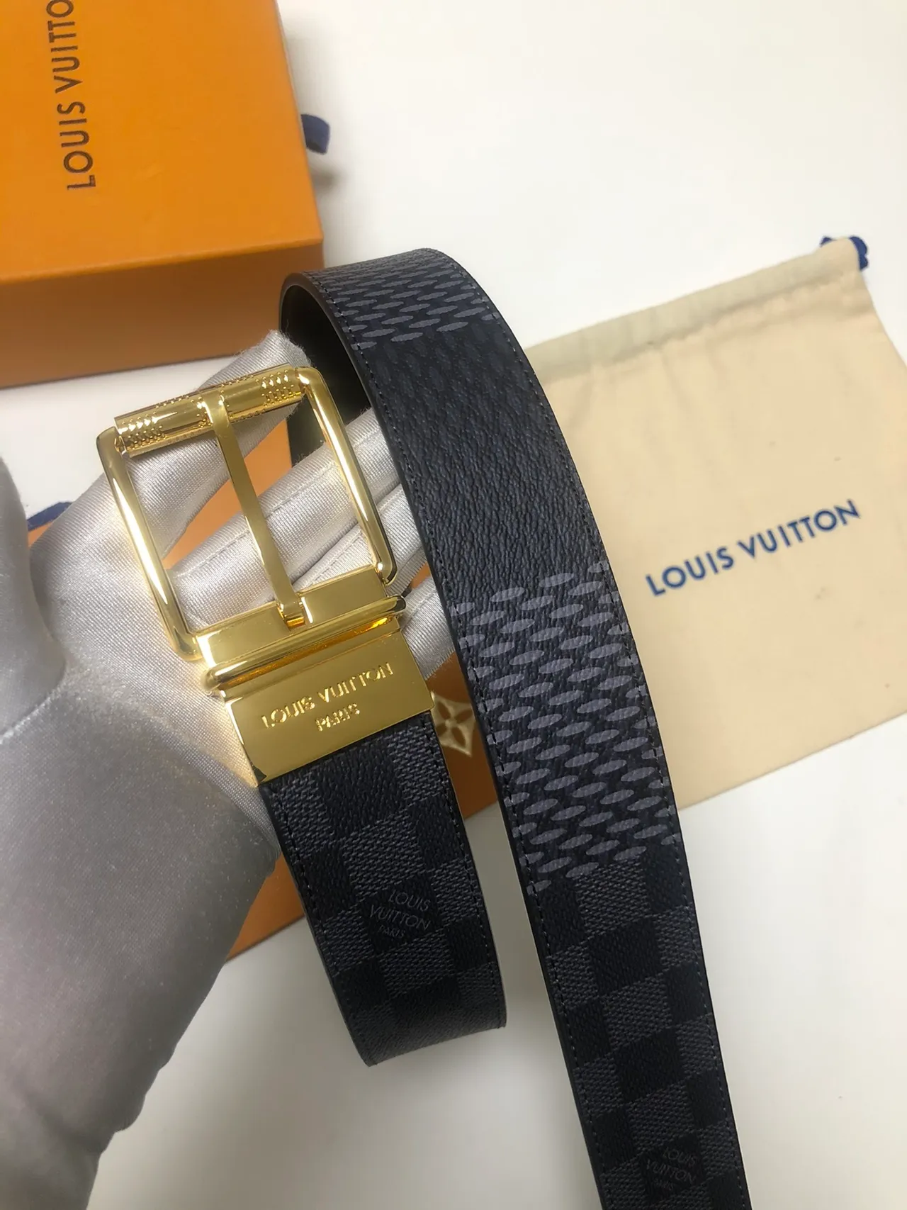 Louis Vuitton Reversible Belt Black Gold Damier Graphite Leather Belt 4