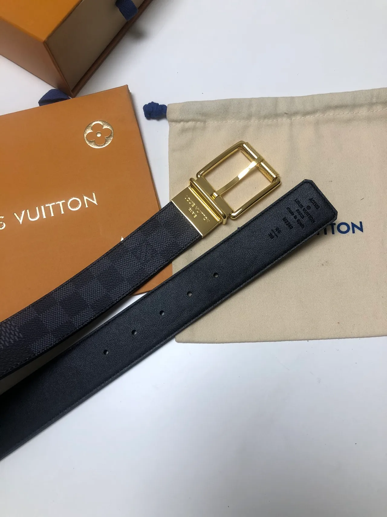 Louis Vuitton Reversible Belt Black Gold Damier Graphite Leather Belt 5