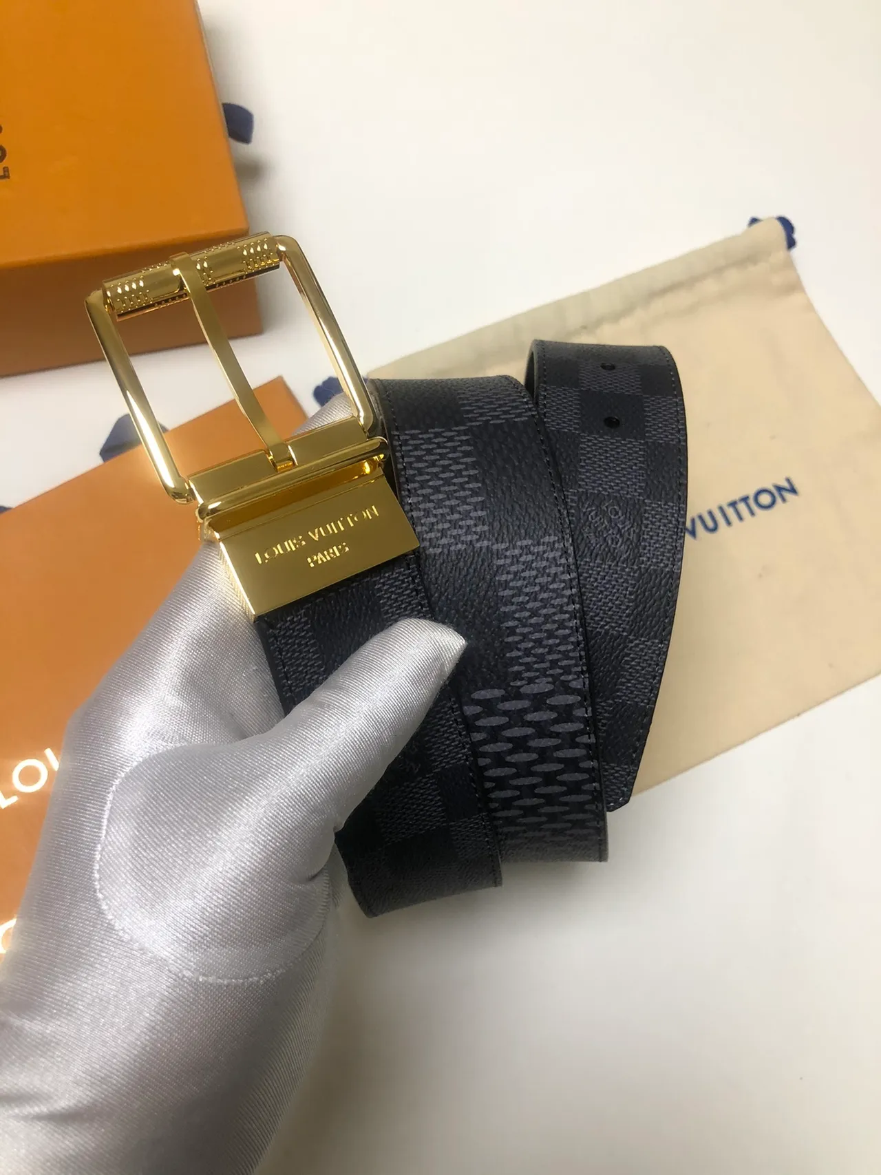 Louis Vuitton Reversible Belt Black Gold Damier Graphite Leather Belt 6