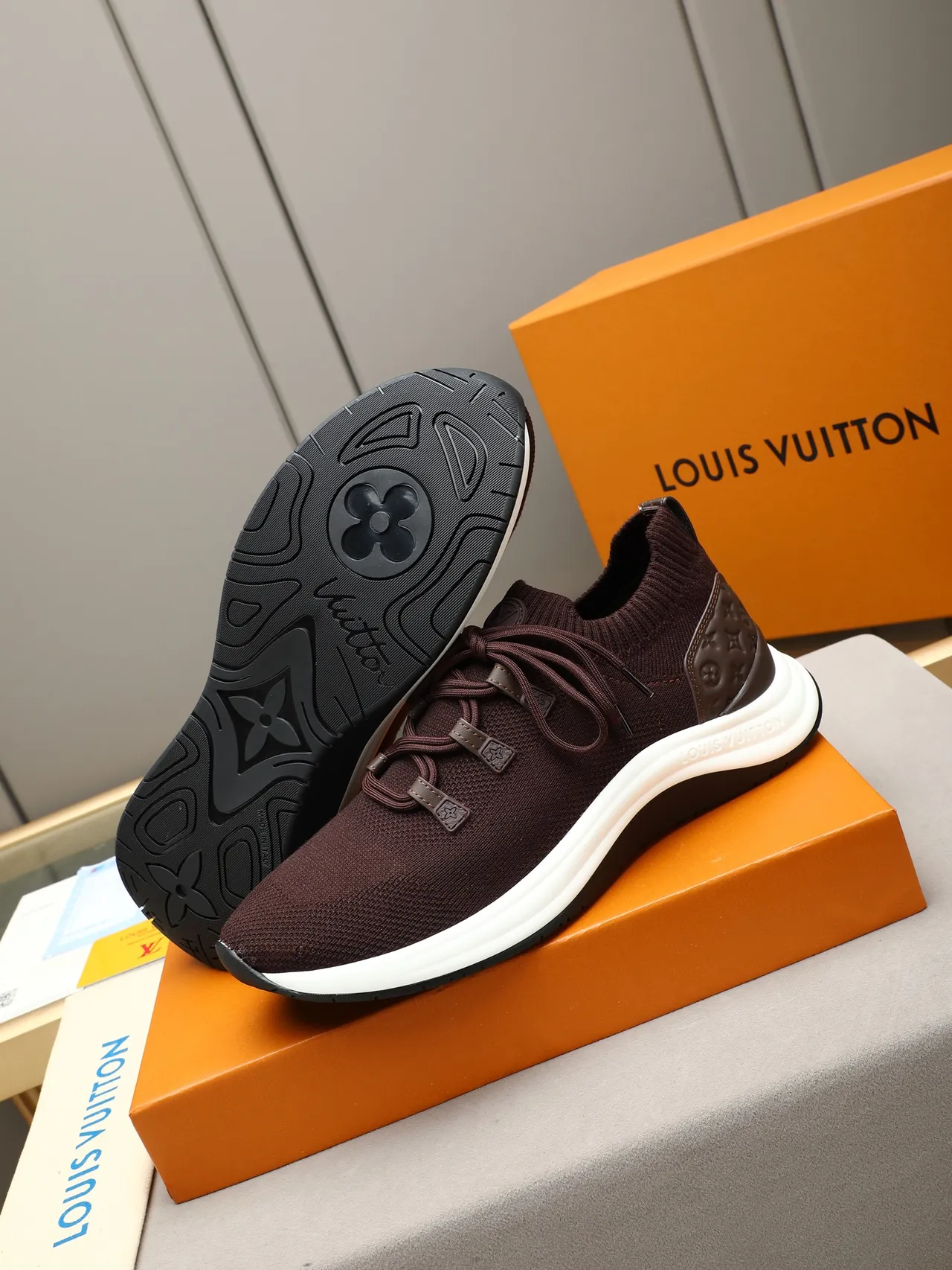 Louis Vuitton Run Away Brown Knit Lifestyle Sneakers 4