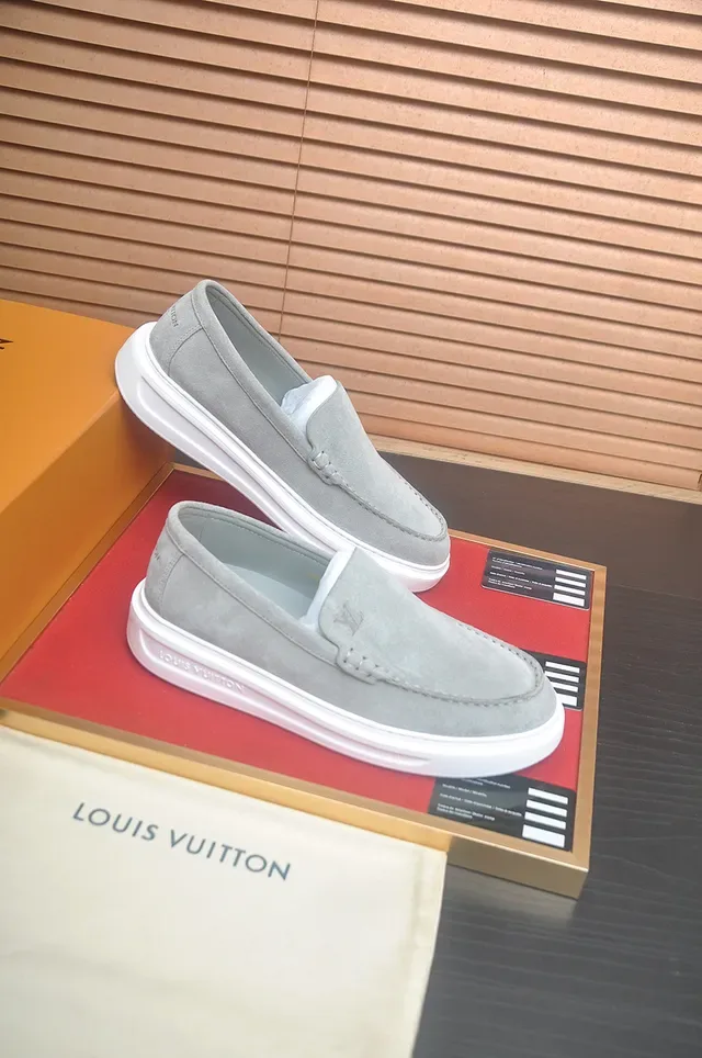 Louis Vuitton Run Away Gray White Suede Upper Knotted Leather Detail Loafer 4