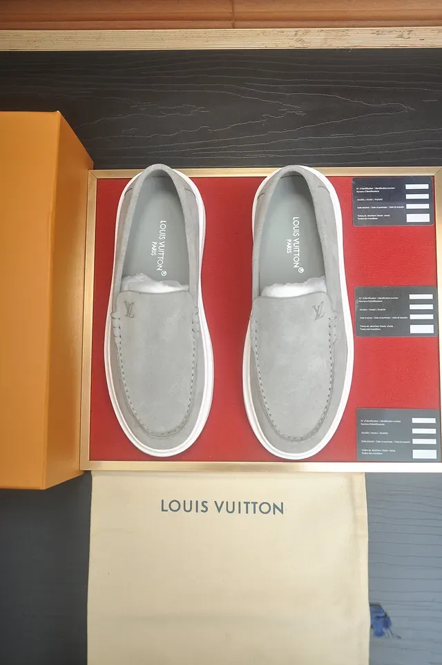Louis Vuitton Run Away Gray White Suede Upper Knotted Leather Detail Loafer 5