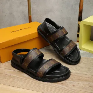 Louis Vuitton Run Away Sandals 黑色棕色 印花涂层鞋带 模具橡胶鞋底 休闲凉鞋