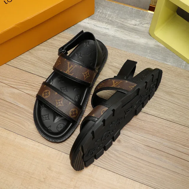 Sandales Louis Vuitton Run Away Sandales Noir Marron Sangle Monogramme Revêtue Semelle Caoutchouc Moldé Sandales Casual 6