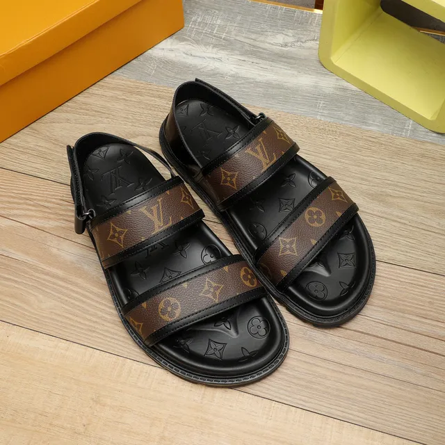 Sandales Louis Vuitton Run Away Sandales Noir Marron Sangle Monogramme Revêtue Semelle Caoutchouc Moldé Sandales Casual 7