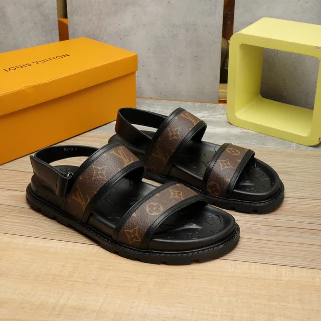 Sandales Louis Vuitton Run Away Sandales Noir Marron Sangle Monogramme Revêtue Semelle Caoutchouc Moldé Sandales Casual 9