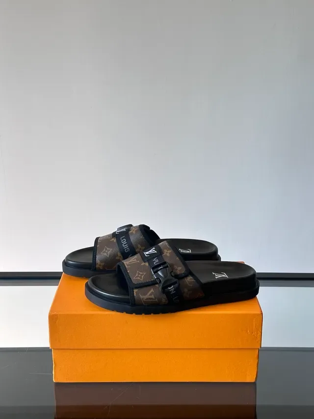Louis Vuitton Run Away Slide Monogram Canvas Black Brown Slippers 4