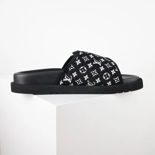 Louis Vuitton Run Away Slides Black Monogram Platform Slippers 7