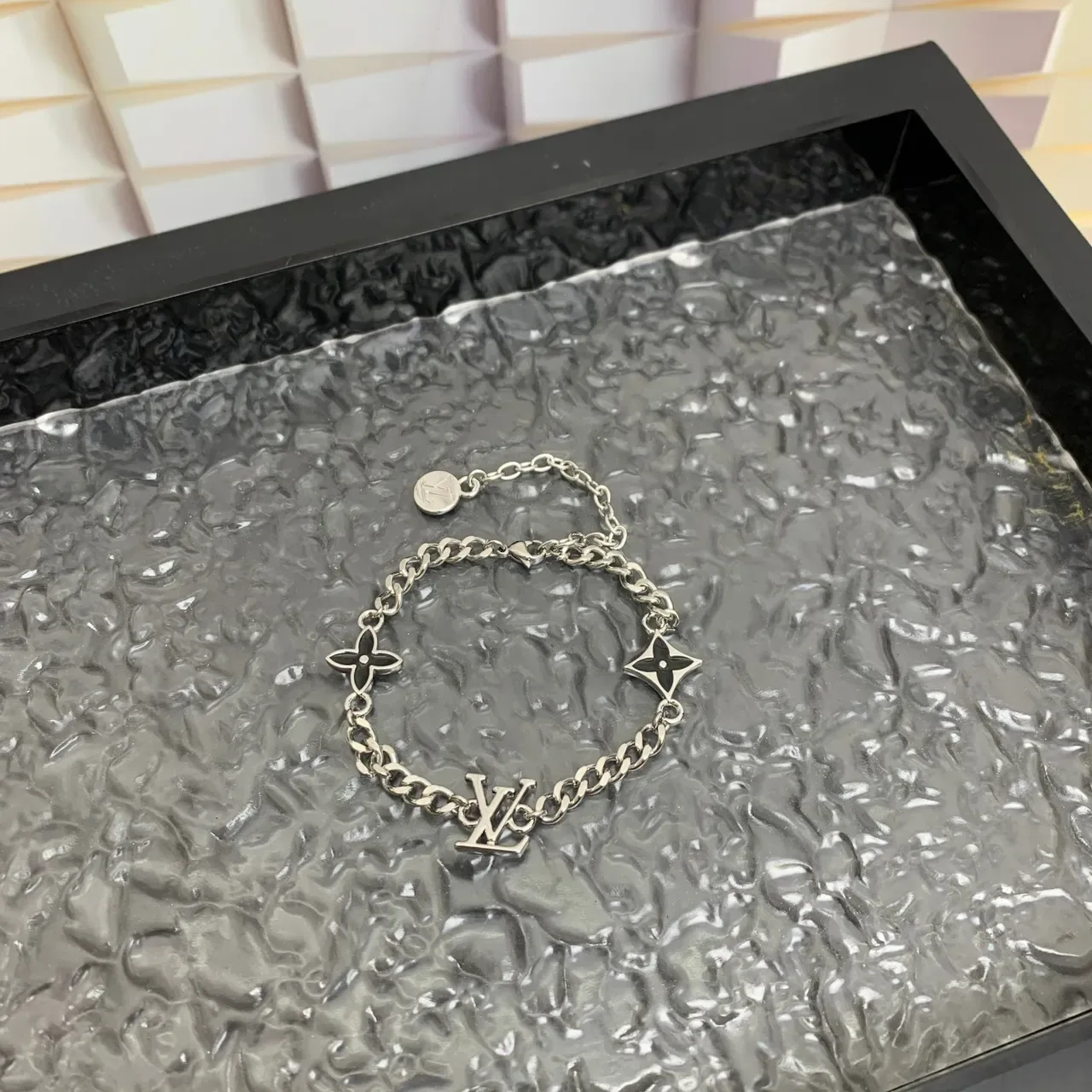 Louis Vuitton Silver Chain-Link Monogrammed Bracelet 4