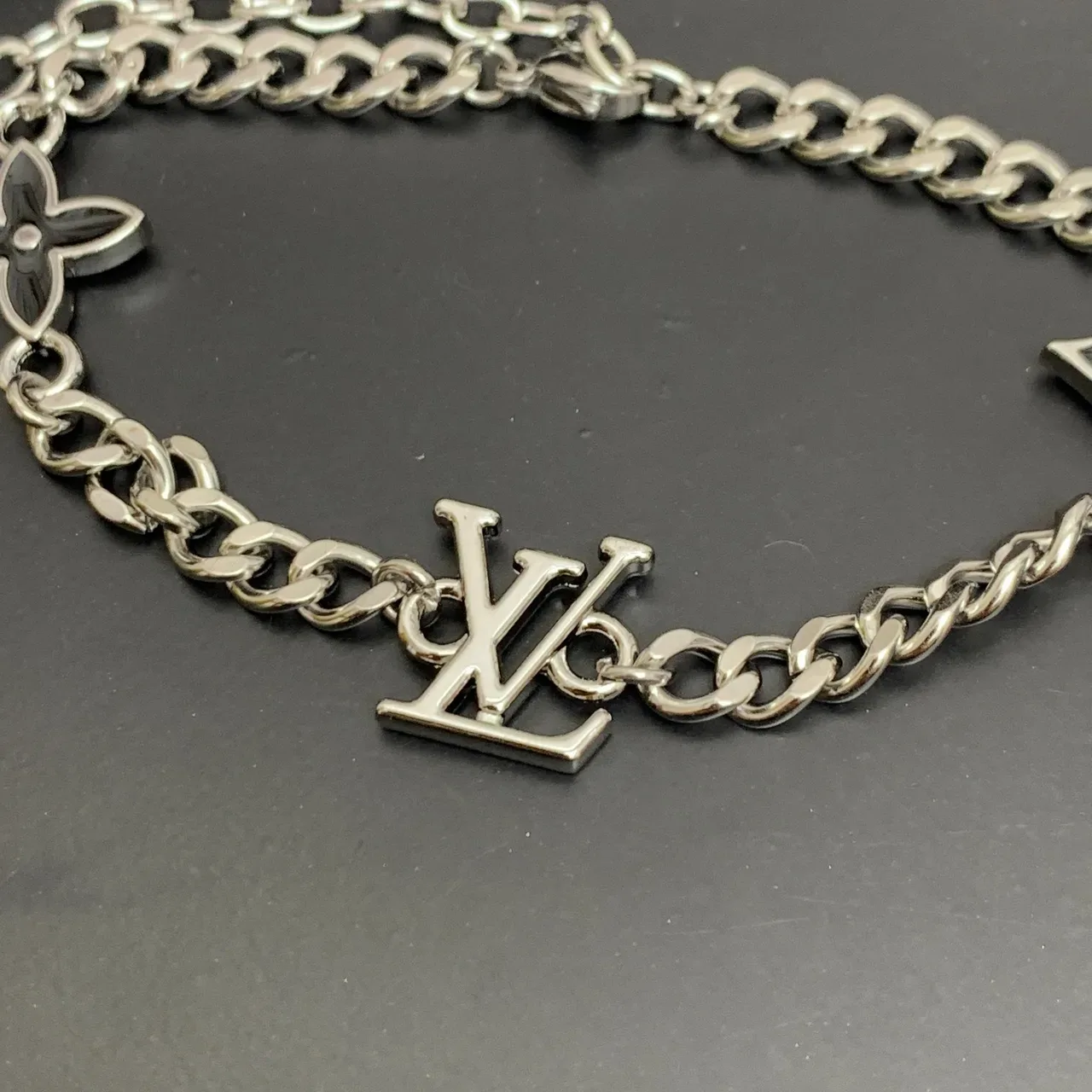 Louis Vuitton Silver Chain-Link Monogrammed Bracelet 7