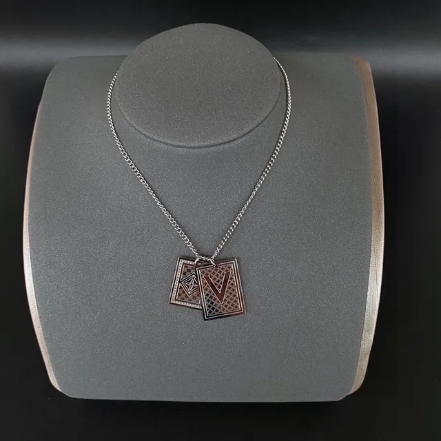 Louis Vuitton Silver Dual Dog-Tag Pendants Monogram-Engraved Necklace 3