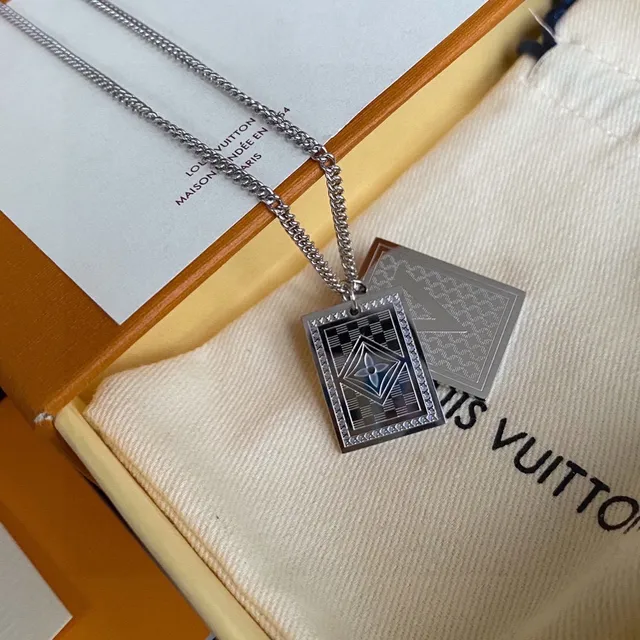 Louis Vuitton Silver Dual Dog-Tag Pendants Monogram-Engraved Necklace 5